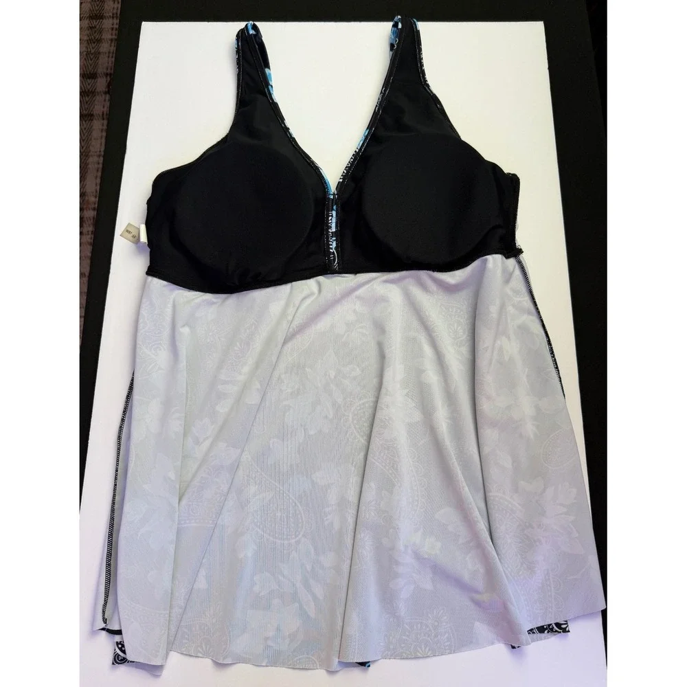 Floral Paisley Tankini Swimsuit Set 18W Black Blue Modest Swim Dress Bike Shorts - Picture 5 of 13